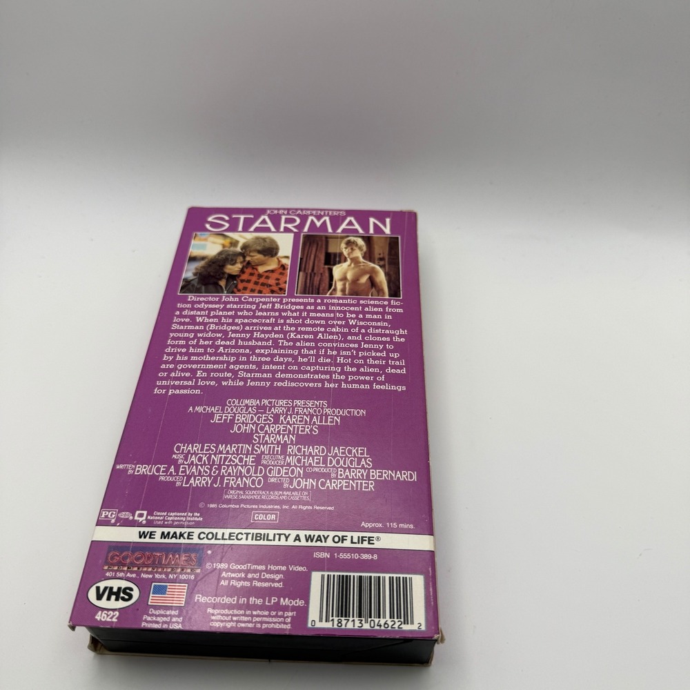 Starman VHS John Carpenter Jeff Bridges Karen Allen 1989 GoodTimes 4622 Sci-Fi - Picture 3 of 5